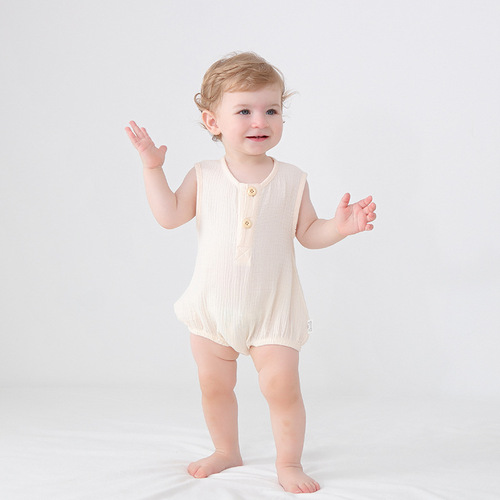 Baby Sleeveless One-piece Bodysuit Summer Thin Romper Triangle Harness Newborn Summer Clothes Pure Cotton Gauze Baby