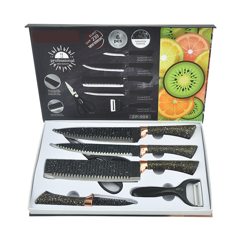 Comercio exterior al por mayor mango de herradura ondulado punto de pulverización conjunto de seis piezas conjunto de cocina de acero inoxidable herramientas de pulverización de pintura comercial