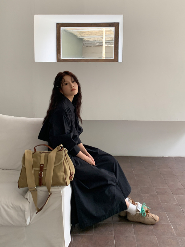 MOXI十三行女装2025秋季新款韩版长款连衣裙女长袖衬衫裙女长裙子|undefined