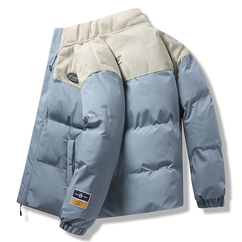 Abrigo de algodón acolchado de los hombres de invierno casual abajo abrigo de algodón acolchado más tamaño suelto de color insertado cálido engrosado collar de pie abrigo de algodón acolchado al por mayor