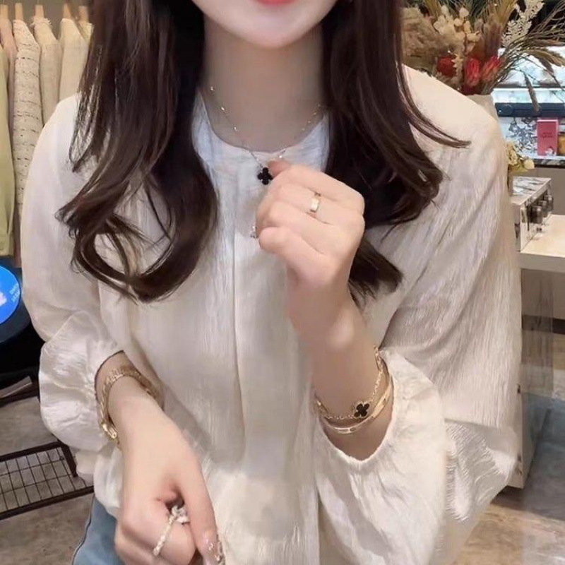 2025 新しい人気のシャンパンディナーシャツ女性のファッショナブルな春エレガントなスタイルのアウターウェア長袖シャツファッショナブルでシック|undefined