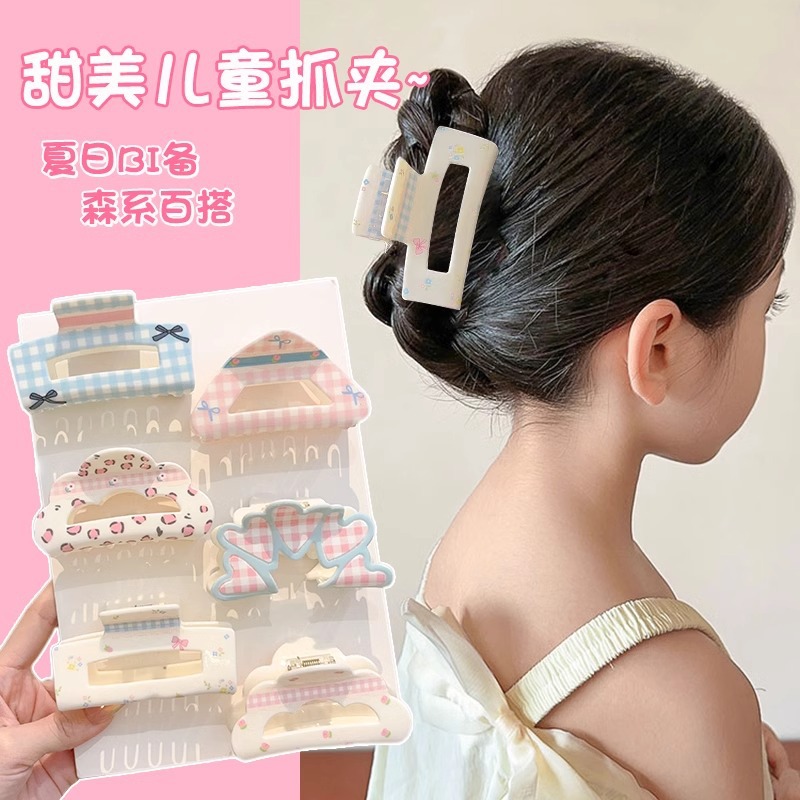 Niños super inmortal rosa cuadrado brocas de flores chicas dulces rascar la cabeza trasera brocas de pescado medio toque tarjeta de cabello