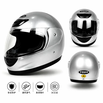 Motorcycle helmet for men, full-face helmet, suitable for winter and electric vehicles, universal for all seasons, motorcycle safety helmet, export helmet (Motosiklet kaskı (dəbilqə)) - silver-gray-one-size-fits-all-55-58cm