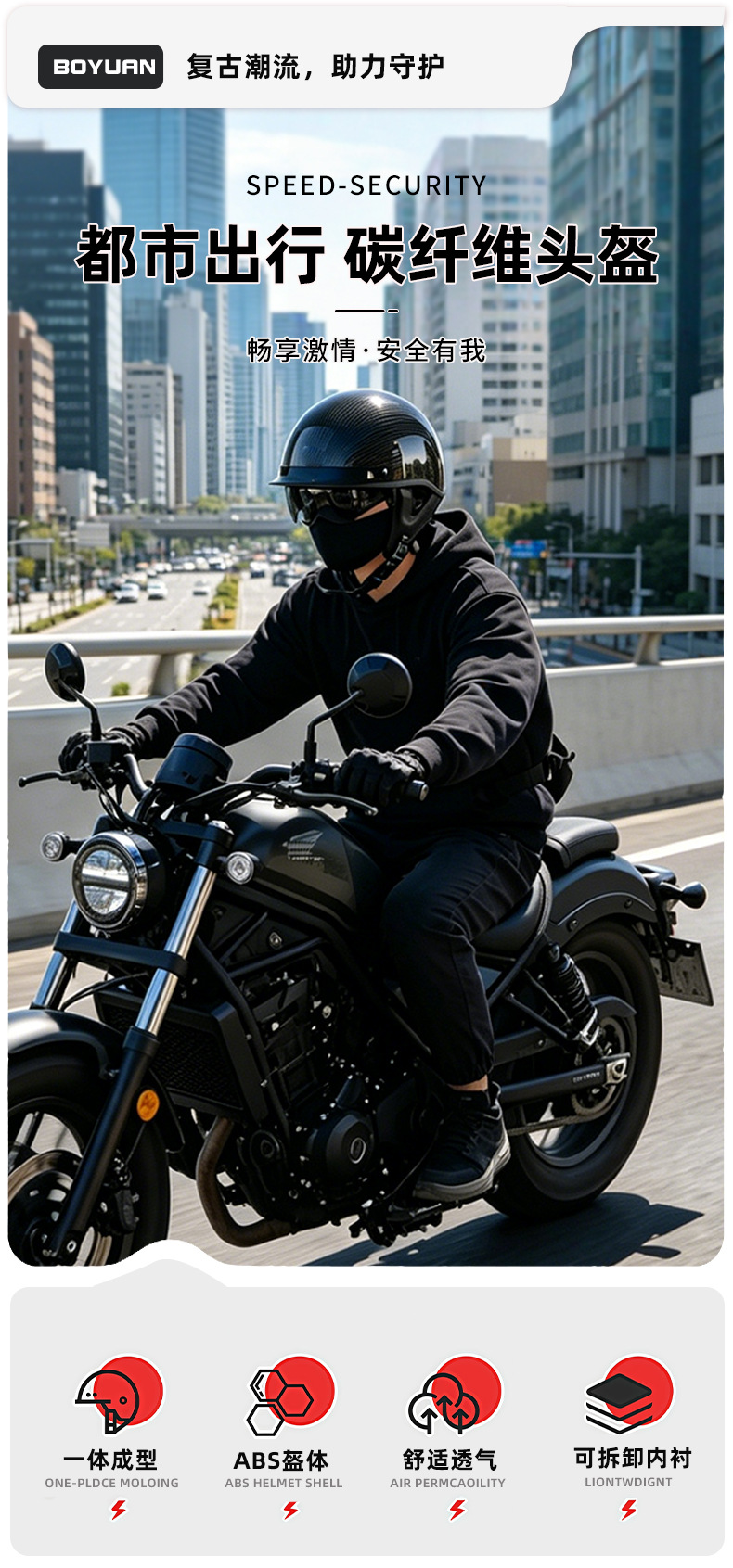 Voss Carbon Fiber Helmet Motorcycle Retro Half Helmet Prince Helmet with Inner Mirror Safety Helmet for Men and Women All Seasons Fashion