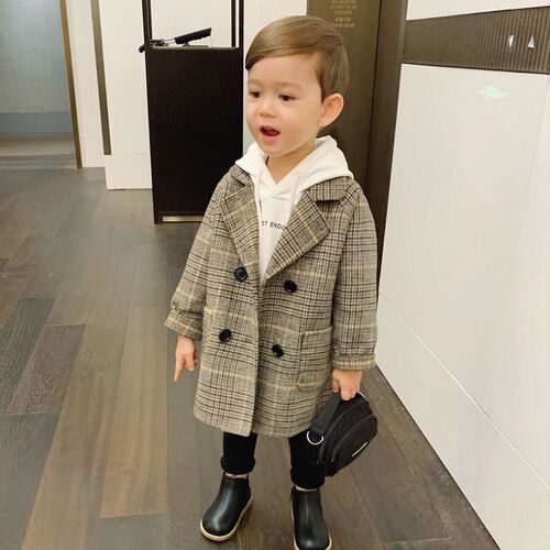  Autumn New Children's Overcoat Boys Stylish Jacket for Medium Children Mid-length Korean Style Overcoat