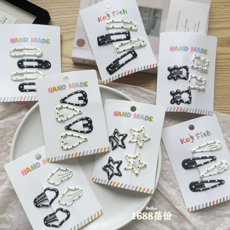 黑白色波点五角星儿童发夹甜美少女刘海夹侧边夹宝宝碎发BB夹发卡|undefined