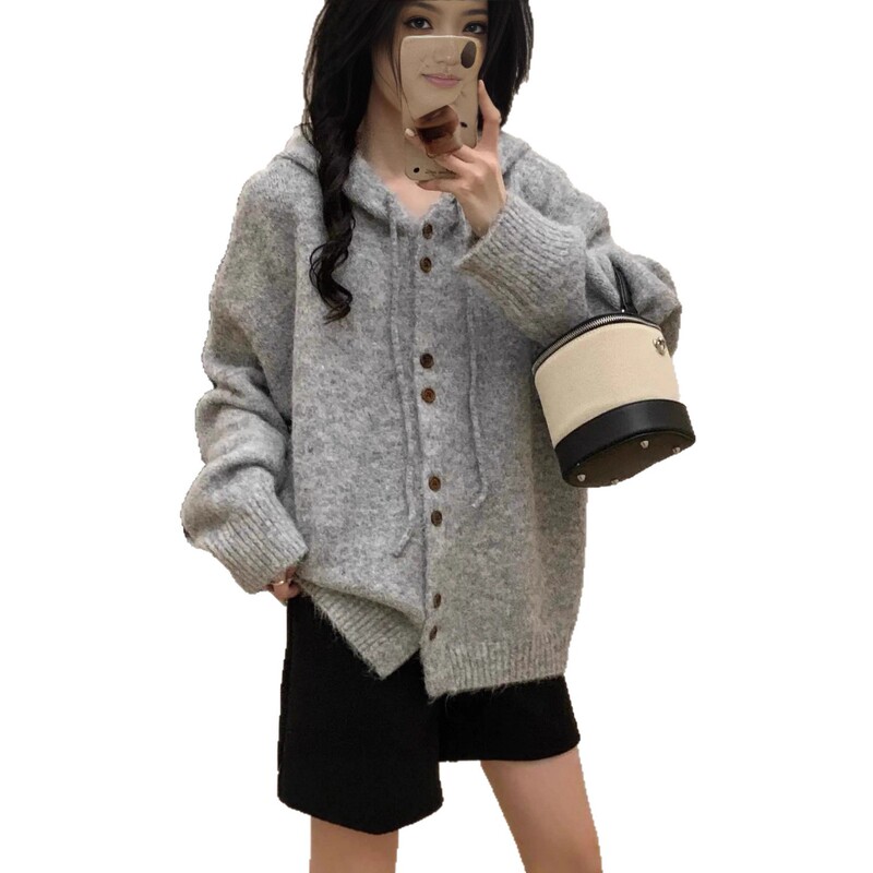 2025年秋冬季新款慵懒甜美风连帽开衫宽松毛衣针织外套女高级感上|undefined