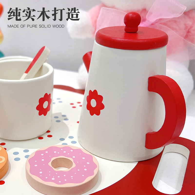 Juego de té de simulación de casa de juegos de madera para niños y niñas, té de la tarde, juguetes de cocina, jardín de infantes para niños, regalo de cumpleaños