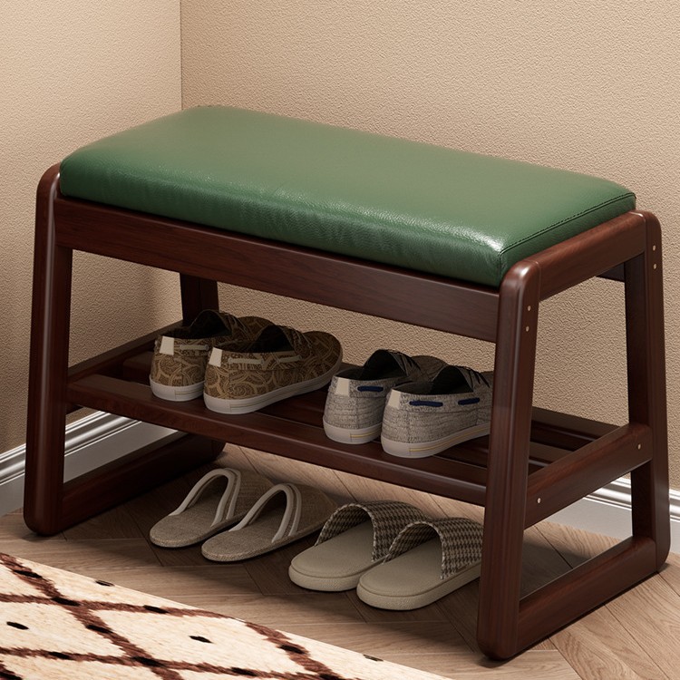 Taburete de cambio de zapatos de madera maciza, taburete de zapatos de lujo ligero y de alta calidad, sala de prueba de zapatos doméstica.