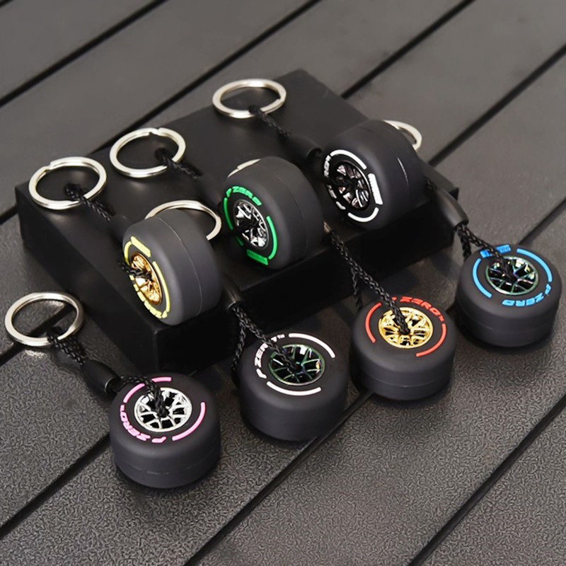 Cross-border soft rubber small tire key chain personality with wheel double-sided LOGO tire key chain accessories small gift