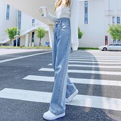 时尚高腰牛仔裤女秋冬2025年新款宽松直筒裤子显高阔腿拖地长裤潮