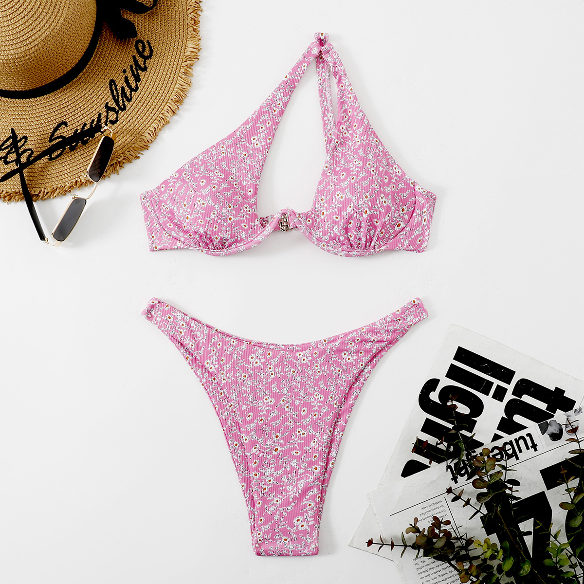 Sobre el producto: Nuevo estilo europeo y americano caliente multicolor sexy damas split traje de baño sólido solo hombro acero bikini