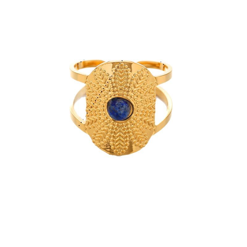 Anillo de lapis lazuli de acero inoxidable europeo y americano de alta calidad, anillo exagerado de explosión transfronteriza, joyería de acero de titanio no desvanecida