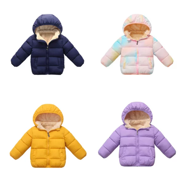Foreign Trade Kidsren's Clothing Kidsren's down Cotton Jacket New Style Boys and Girls Fleece-Lined Pure Color Clothes Baby Hooded Cotton Jacket