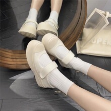 赵露思同款玛丽珍女鞋夏季mona丑萌大头鞋魔术贴轻便帆布厚底女鞋