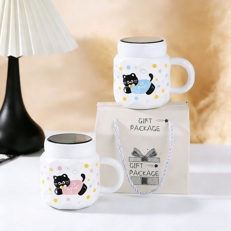 Cartoon mirror mug high color value ceramic cup with lid men's and women's cups wholesale hand gift printed logo