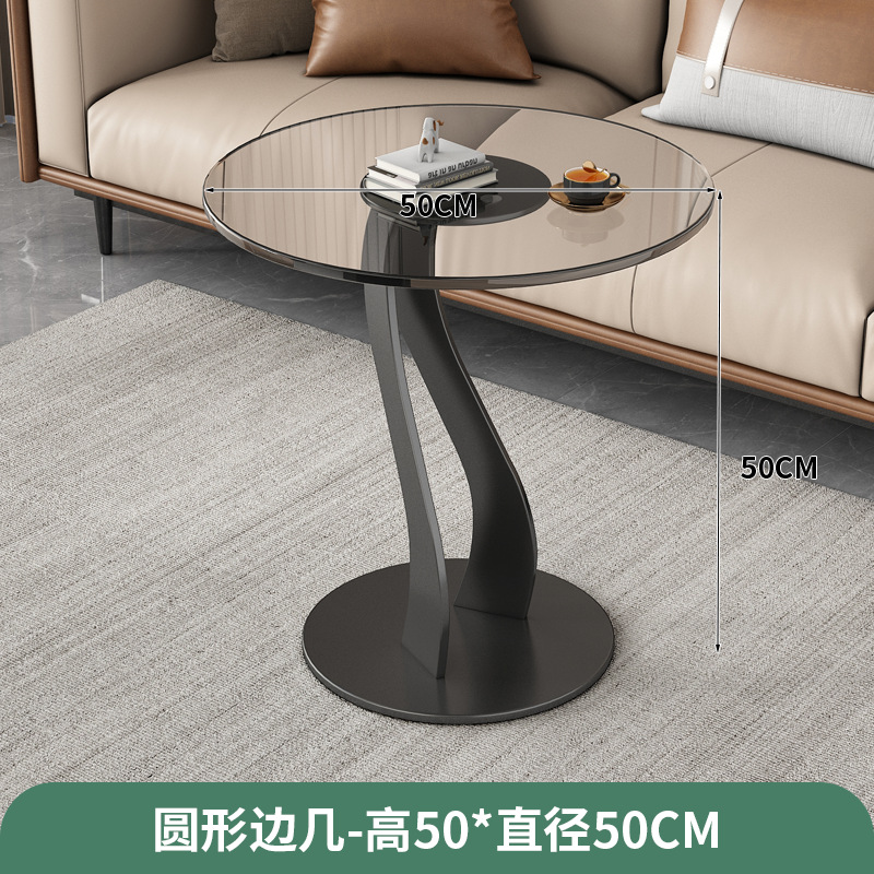 Mesa de té de acero inoxidable de lujo ligero italiano, sofá, esquina de vidrio de la sala de estar, mesa redonda minimalista moderna, simple y de alta calidad