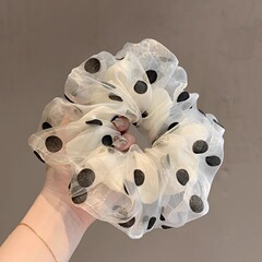 时尚复古撞色韩国东大门新款波点皮筋双层高端百搭发饰大肠发圈女
