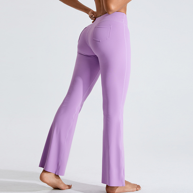 Pantalones acampanados de yoga de levantamiento de cadera desnuda europea y americana ropa exterior de pierna ancha de mujer cintura alta micro-pull casual fitness pantalones deportivos de secado rápido