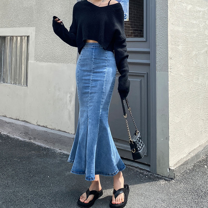 Denim Skirt for Women 2026 New Style Summer Spring Autumn Winter Design Niche Hip-Hugging Fishtail Skirt Mid-Length Slit Skirt