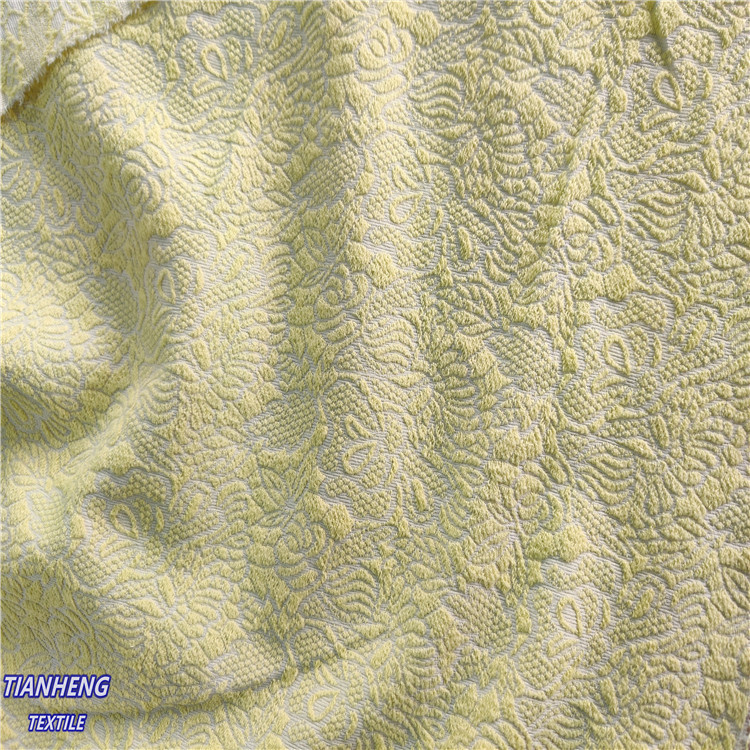 库存现货涤棉混纺提花 黄色女装童装汉服舞台服装DIY手作面料直供