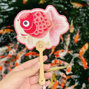 Chinese Style Special-Shaped Hand Fan Special-Shaped Embroidery Good Luck Koi Lotus Fan Decoration Portable Cultural and Creative Small Fan Wholesale