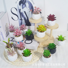 跨境仿真多肉盆栽套装钻石多肉盆景组合家居桌面绿植礼品摆件