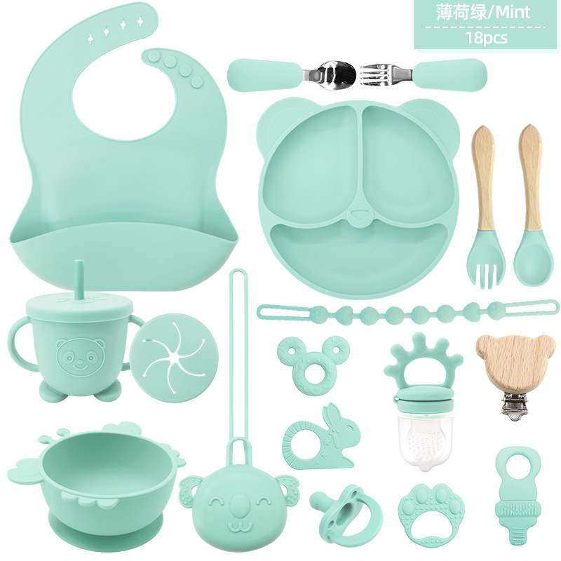 Transfronterizos niños suplementarios de silicona platos de comedor bebés platos de comedor sonrientes 18 conjuntos de platos de alimentación madre-infantil al por mayor
