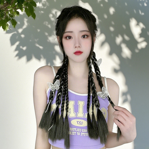 Wig Braided Daughter, Ponytail Sweet and Cool Girl, Pearl Braid, French Twist Long Hair, Internet Celebrity, Hot Babe, Boxing Braids