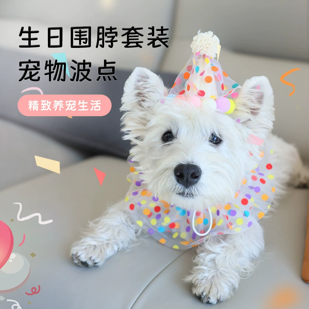 Pet день рождения горошек кружевной нагрудник костюм INS стиль милый воротник Шляпа кошка собака вечерние аксессуары оптом
