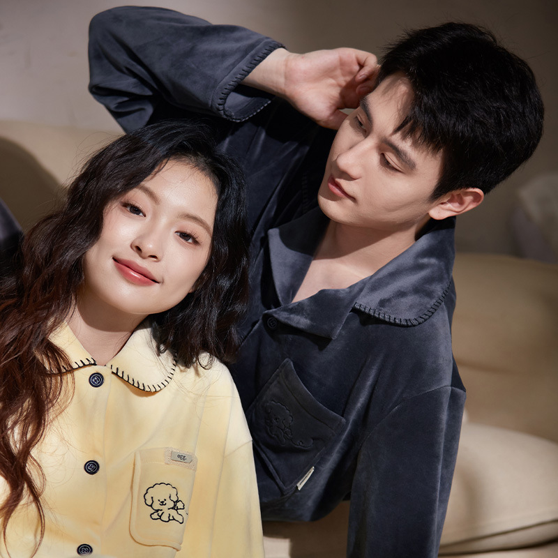 Island Velvet Pajamas Women's Autumn and Winter New Cute Puppy Home Clothes Men Can Wear Couple Set Outside