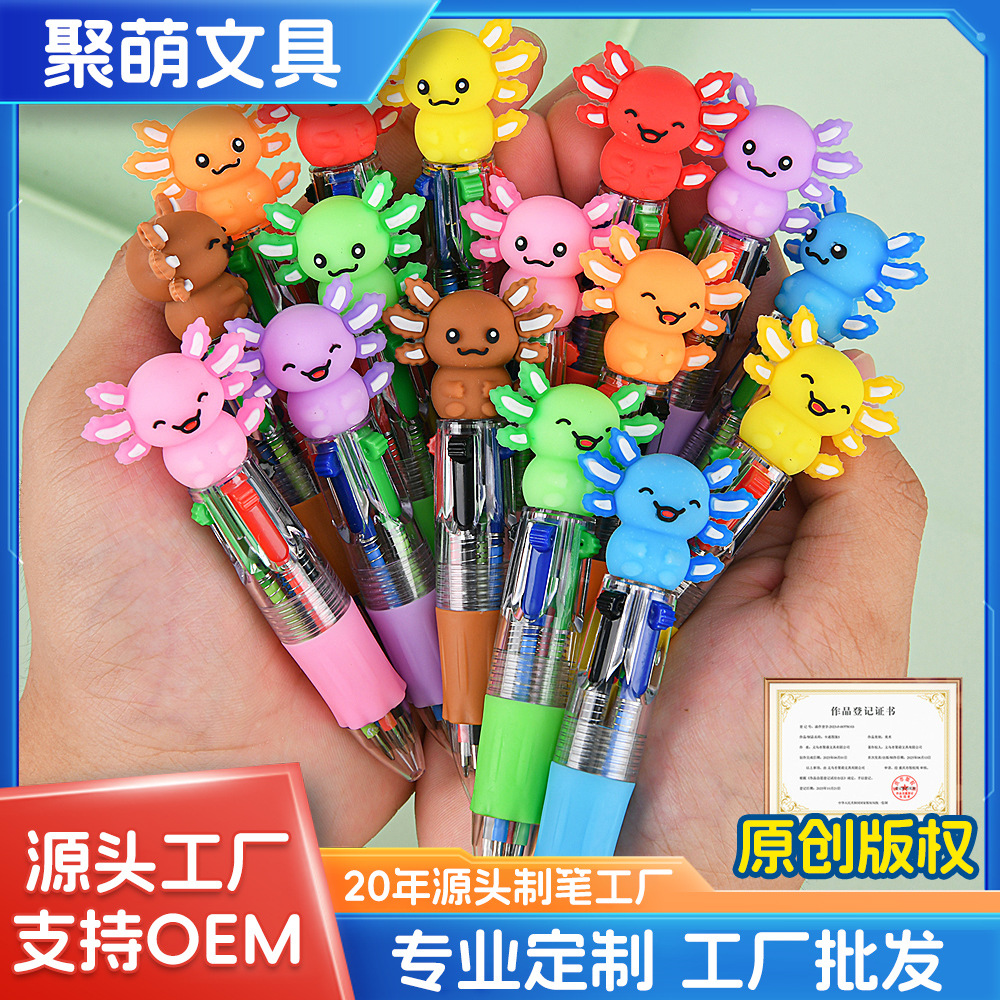 Transfronterizos lindos dibujos animados salamandra bolígrafo de cuatro colores mini bolígrafo de color bolígrafo de papelería regalo al por mayor