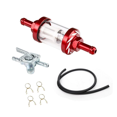 Motosiklet ləvazimatları və aksesuarları, Gasoline Filter Element Cnc - red-oil-filter-1m-oil-pipe-4-buckles-oil-switch