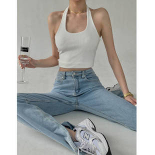 Design Hot Girl Sexy Neck Tight Vest Women's Summer Slim-fit Short Backless Sleeveless Hot Girl Top