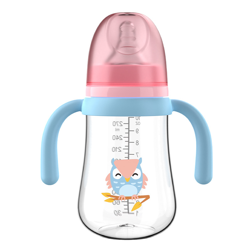 Chupete de boca ancha para bebés 210/270ml serie de barriga grande con mango biberón PP sin pajita