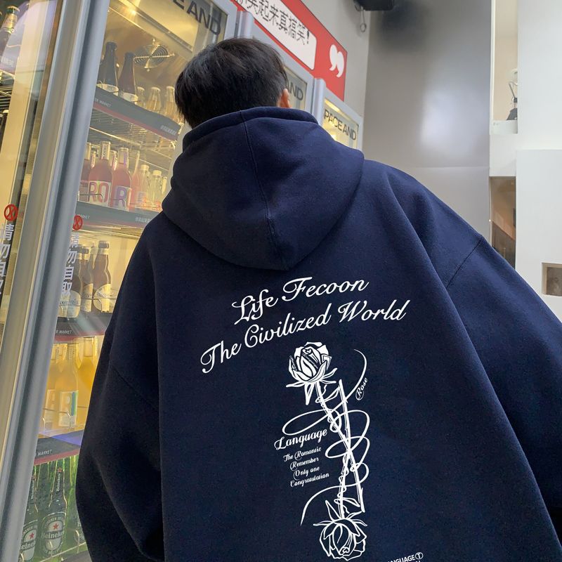 Primavera y otoño vino rojo americano retro Rosa impresión suéter con capucha niños Otoño e Invierno Polar-forrado moda marca abrigo pesado