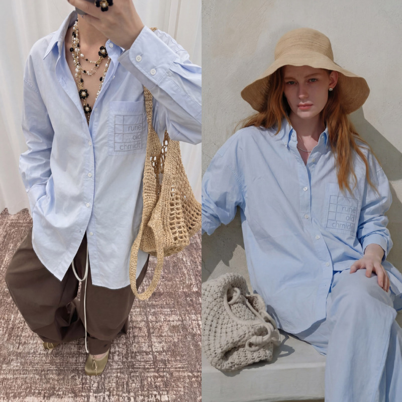 【Featured】Yuran 26 New Early Autumn Air-Washed Paper-Feel Pima Cotton Embroidered Oversized Long-Sleeve Shirt 【Featured】Yuran 26 New Early Autumn Air-Washed Paper-Feel Pima Cotton Embroidered Oversized Long-Sleeve Shirt