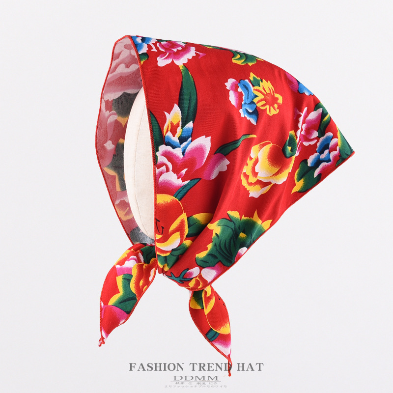Northeast large flower cloth headscarf triangle headwear towel performance accessories large cotton square scarf retro ethnic style closed toe scarf Northeast large flower cloth headscarf triangle headwear towel performance accessories large cotton square scarf retro ethnic style closed toe scarf