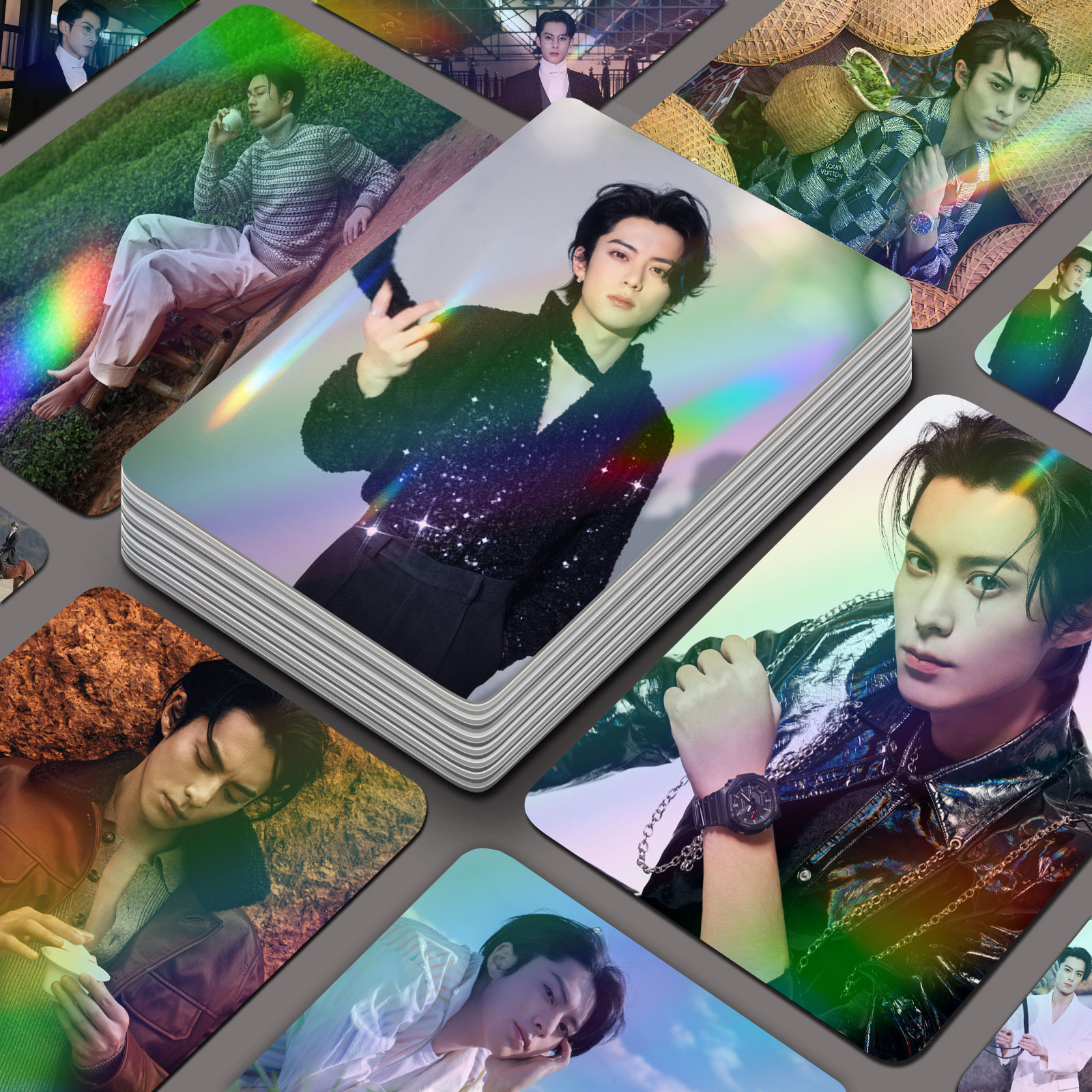 王鶴棣鐳射小卡55張高顏值單人高清自印三寸盒裝圓角專輯寫真小卡