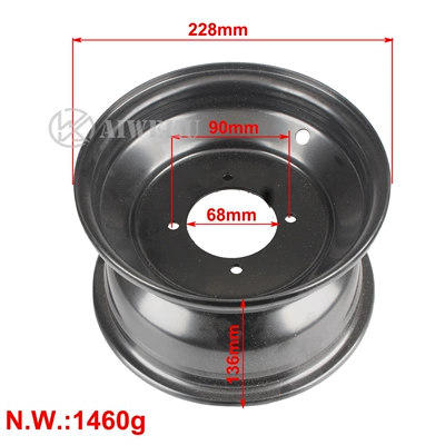 Atv Atv Accessories 19X7.00-8 Tire Rim 18X9.5-8 Four-Wheel Car Steel Rim Three Holes 4 Holes Wheel Hub (Hub) - 8-inch-4-hole-black-front-wheel-hub-hole-spacing-90