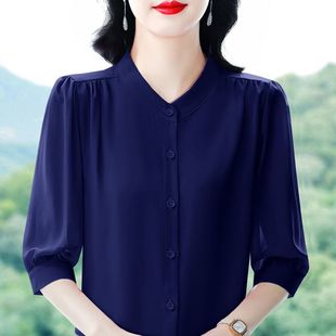 Age-Reducing Silk Shirt, Three-Quarter Sleeve Summer New Style Top, Age-Reducing Mother's Fashionable Mulberry Silk Shirt