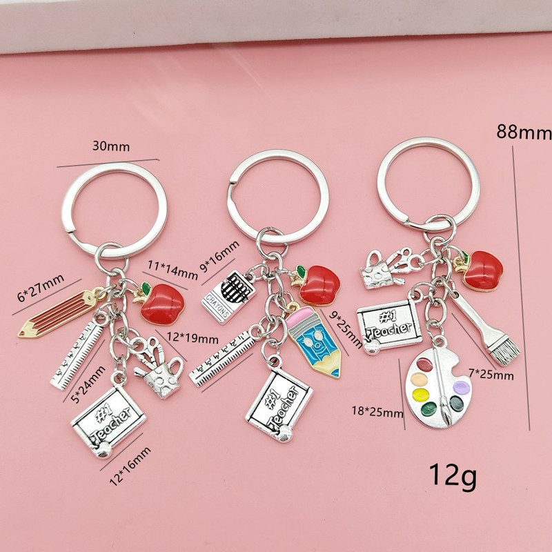 Cross-Border Creative Back-To-School Season Red Apple Pencil Drawing Board Keychain Pendant Pen Holder Teacher Student Graduation Season Ornament