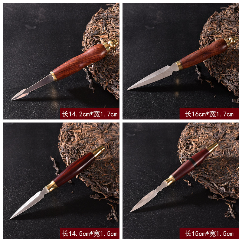 Cuchillo de té de sándalo rojo cobrizo doble 0402, estilo aleatorio.