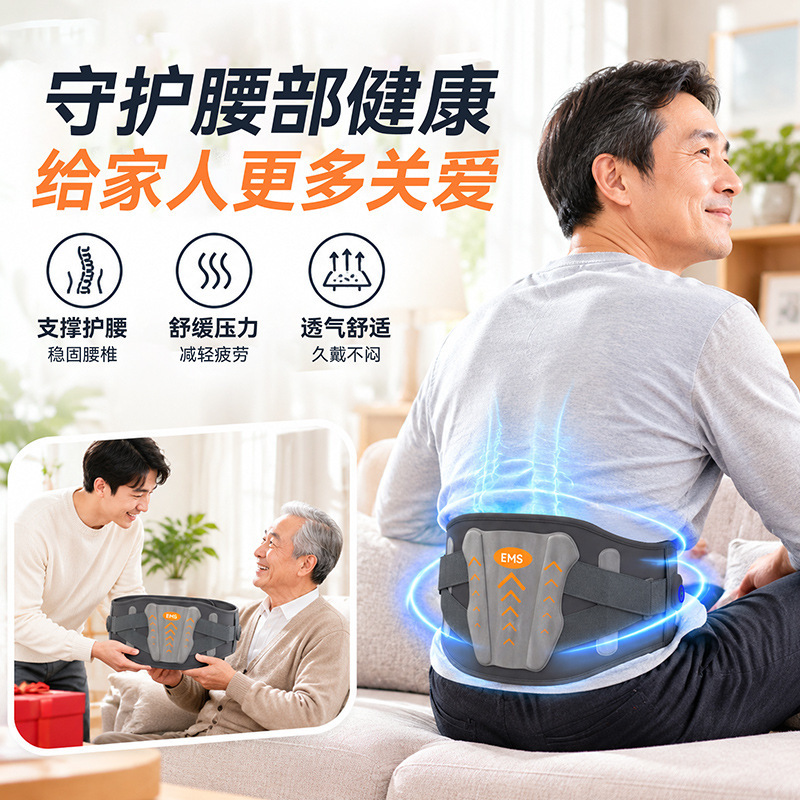 EMS pulse massage lumbar support belt, therapeutic device for waist support, with heat therapy and breathable design, a versatile lumbar support device for home use, suitable for both men and women EMS pulse massage lumbar support belt, therapeutic device for waist support, with heat therapy and breathable design, a versatile lumbar support device for home use, suitable for both men and women