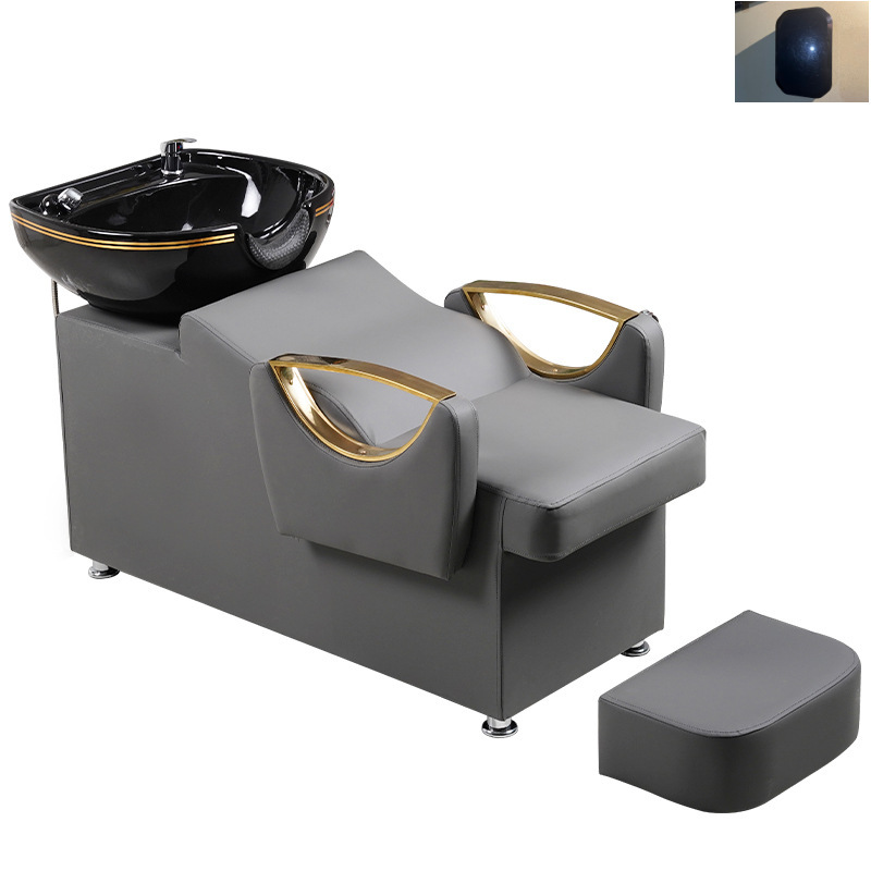 Cama de lavado de cabello para peluquería, silla de lavado de cabello para peluquería, cama de lavado de cabello semirreclinable con lavabo de cerámica, cama de lavado de cabello de cerámica para peluquería.