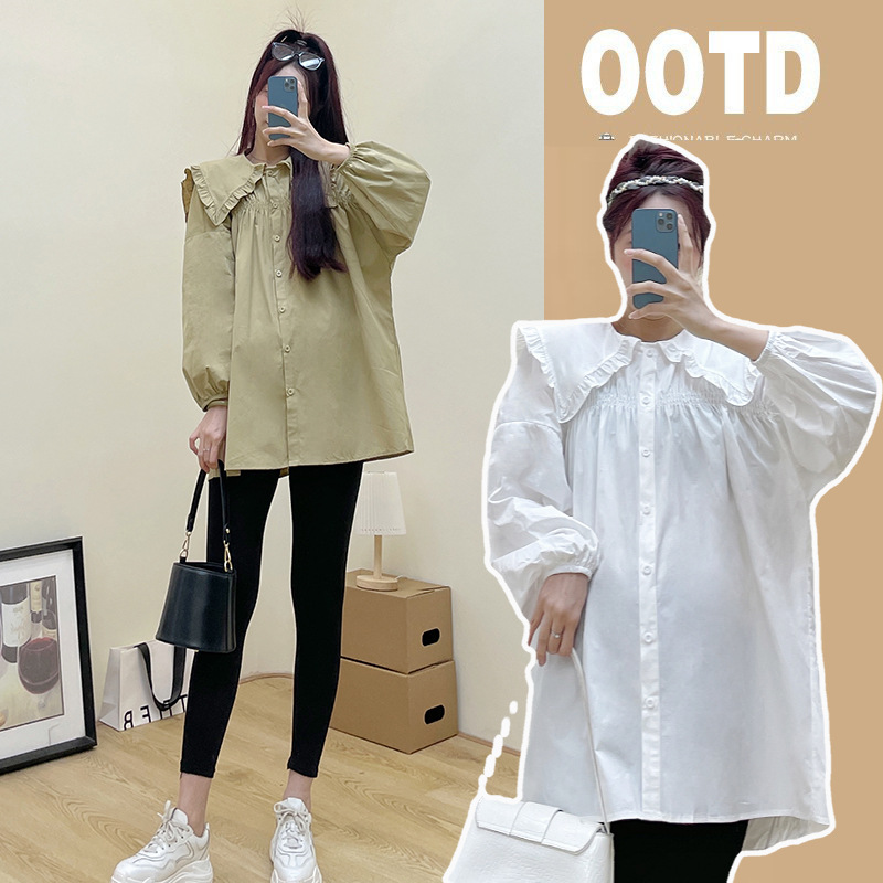 Xue Meifu Maternity Wear Spring Maternity Tops Korean Version Of Age-reducing Loose And Slim Mid-length Shirt