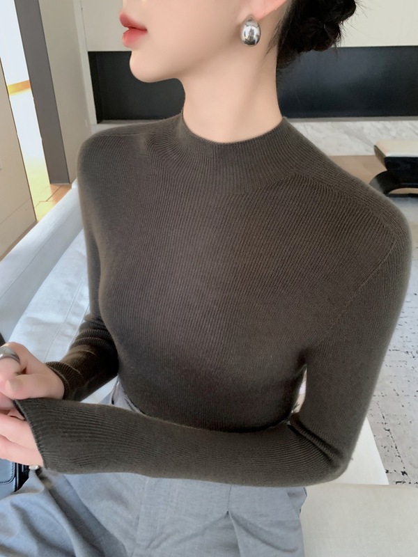 无缝毛衣女针织衫早秋新款精纺细毛紧身套头半高领保暖内搭打底衫|undefined