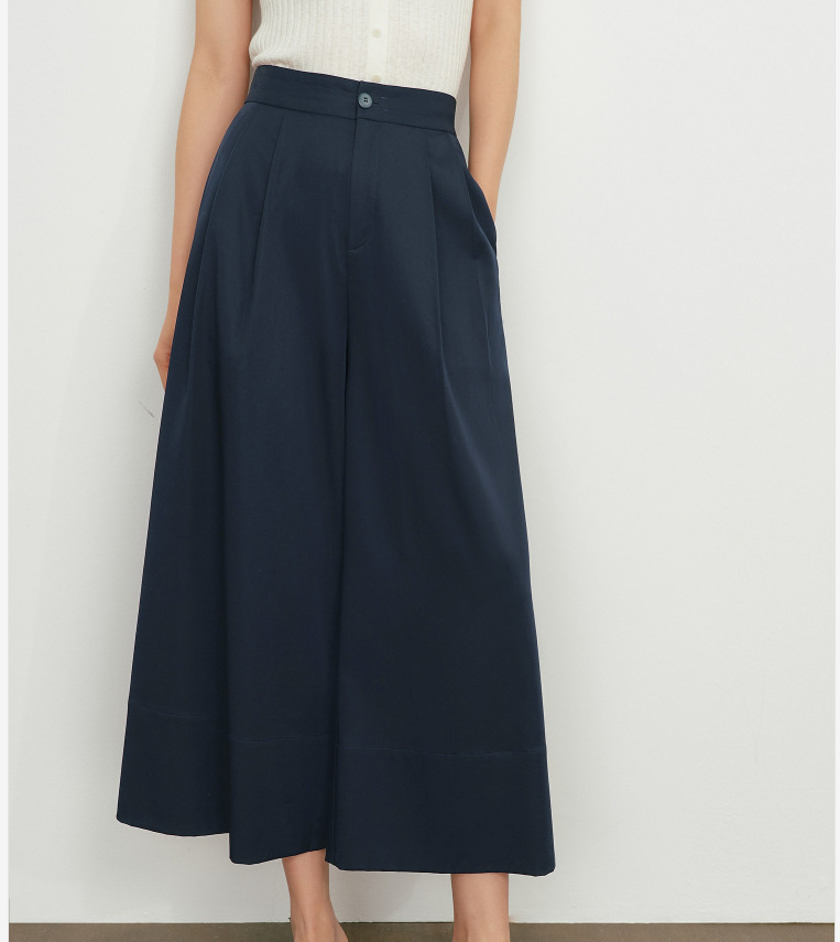 Quần culottes nữ ống rộng dáng suông, cạp cao co giãn, mặc xuân hè — Xanh lông mòng đen chi tiết 5