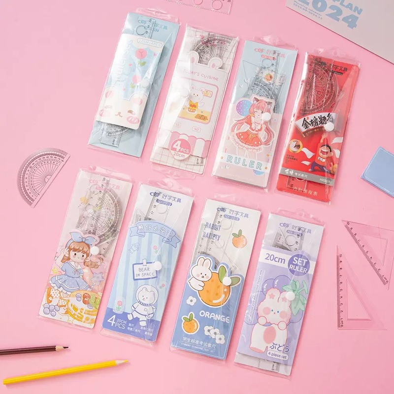 卸売 Haixue 漫画ハード定規学生用 20 センチメートル描画マーク定規セット多機能学習 4 点セット|undefined