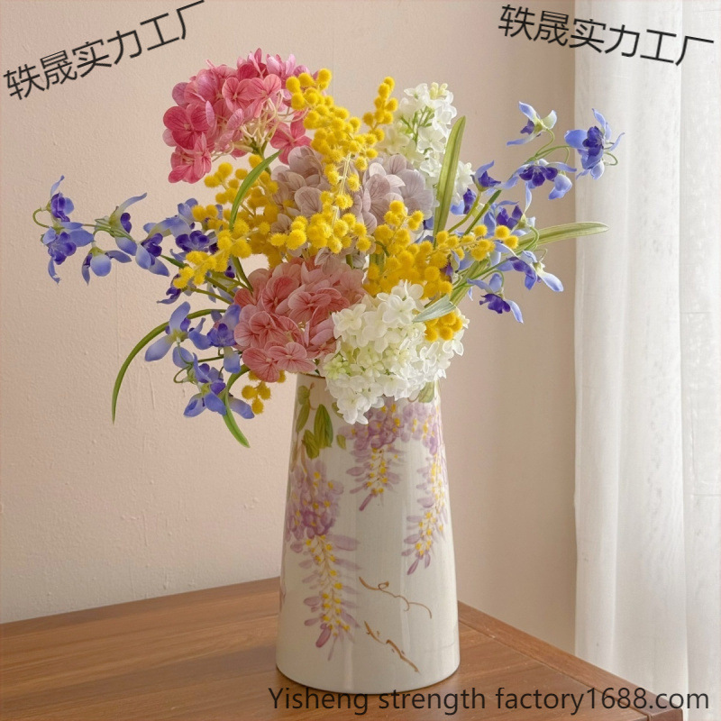 景徳鎮ハイエンドセラミック手描き花瓶シンプルモダンなドライフラワー水耕栽培花器具家の装飾装飾品|undefined